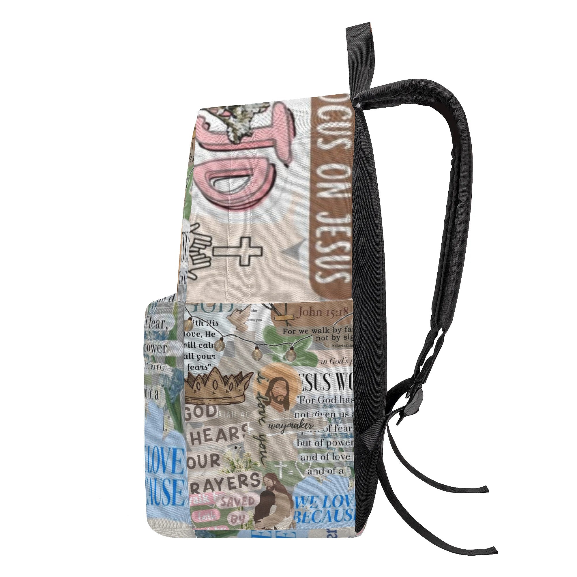 Christian Backpack with Jesus and Bible Verses, Waymaker, Faith Quotes, Crown of Glory Design.PLAF33